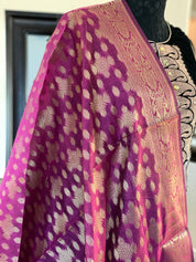 Silk Cotton Dupatta - Magenta Golden Zari