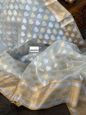 Pure Chanderi Organza Silk - Off White Eknaliya Lotus Woven