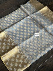 Pure Chanderi Organza Silk - Grey Eknaliya Lotus Woven