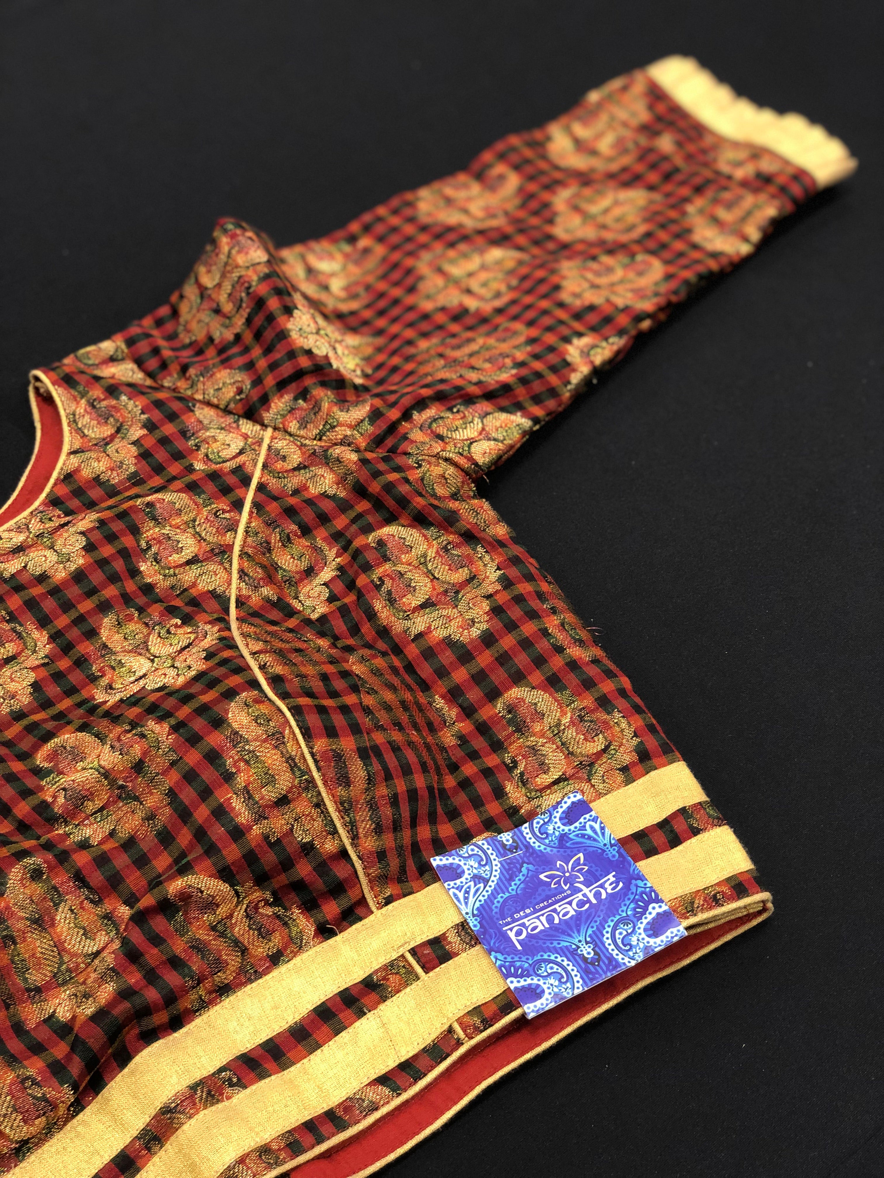 Designer Blouse - Maroon Red Black checkered