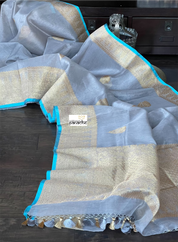 Linen Silk Banarasi - Grey Firozi