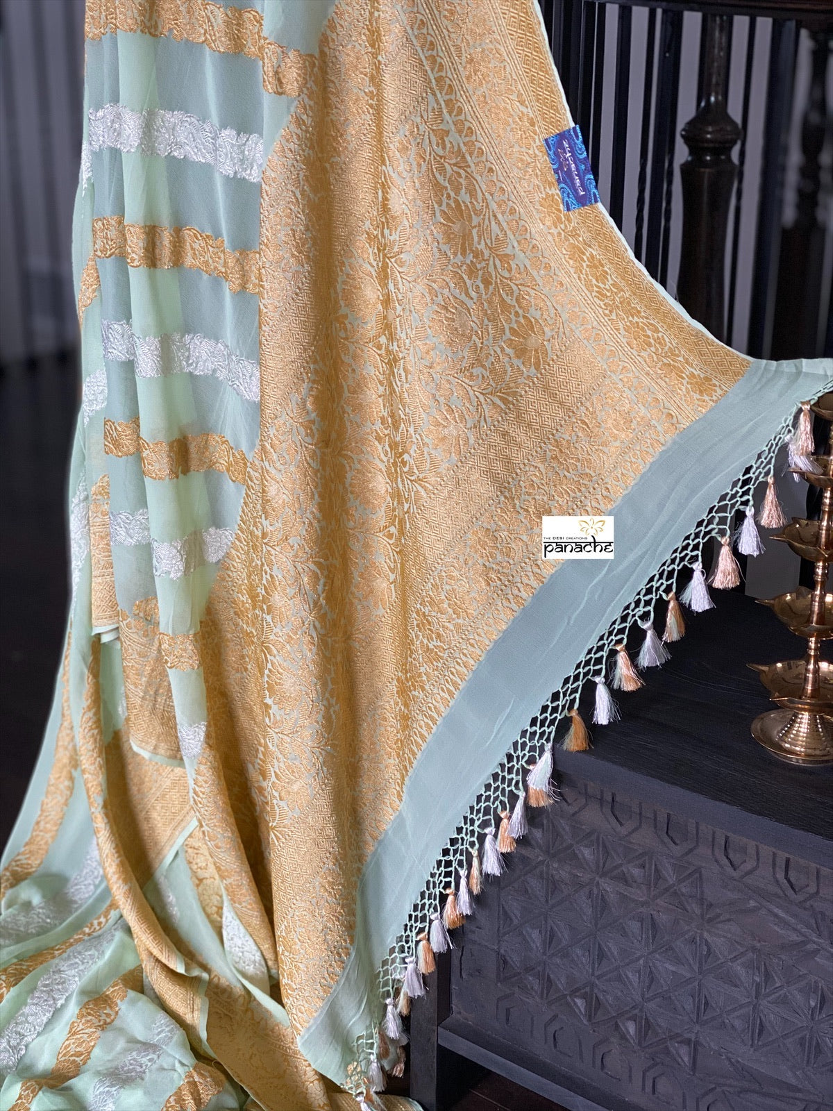 Pure Khaddi Georgette Banarasi - Light Mint Kadwa
