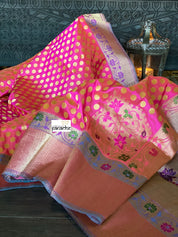 Katan Silk Banarasi - Shot Pink Paithani Woven