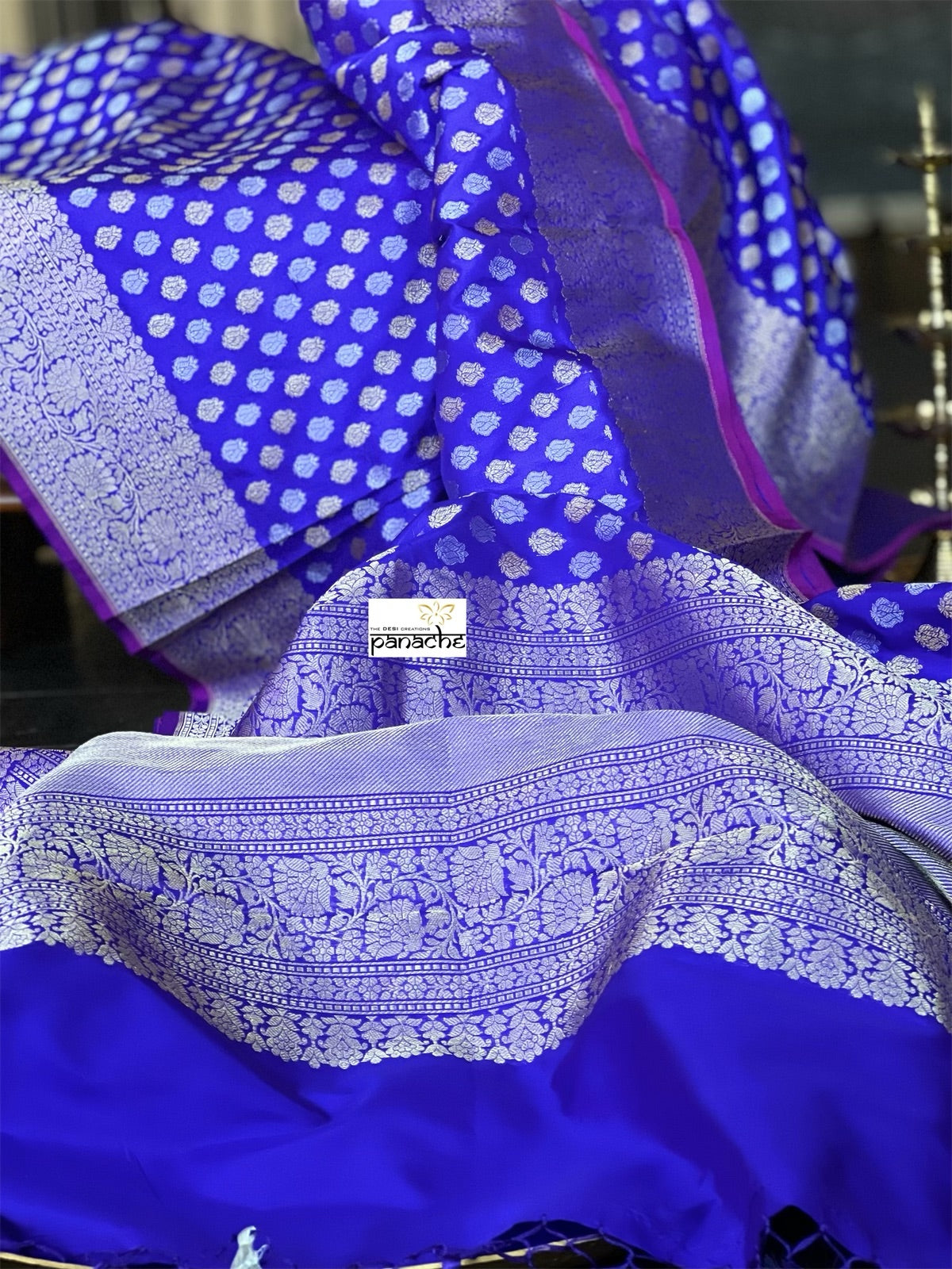 Pure Silk Banarasi - Purplish Blue Dual shaded