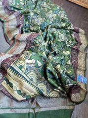 Muga Silk Kalamkari Banarasi- Green