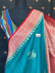 Tussar Georgette Banarasi - Rama Green Red Kadwa