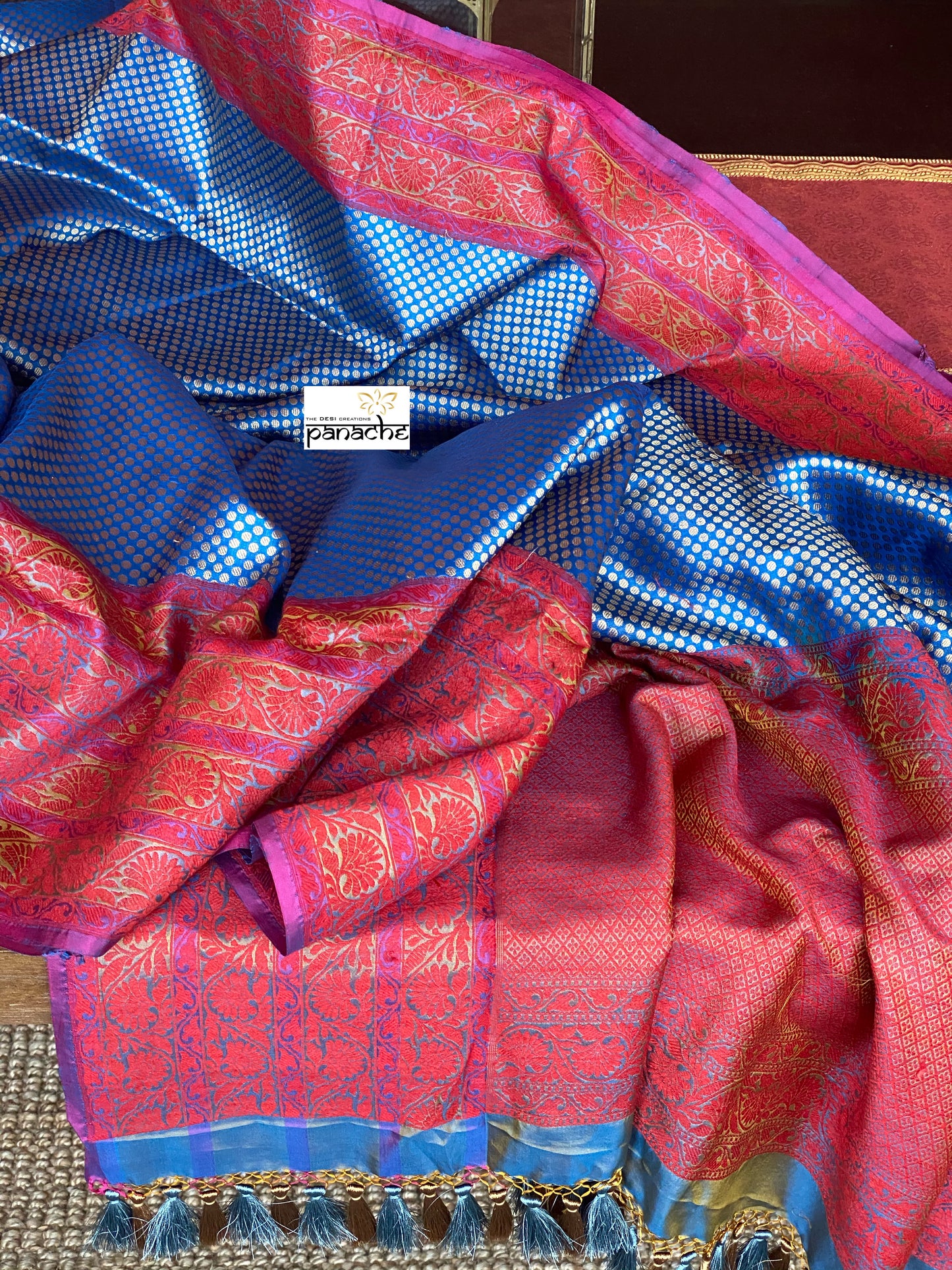 Pure Silk Brocade Banarasi - Blue Red