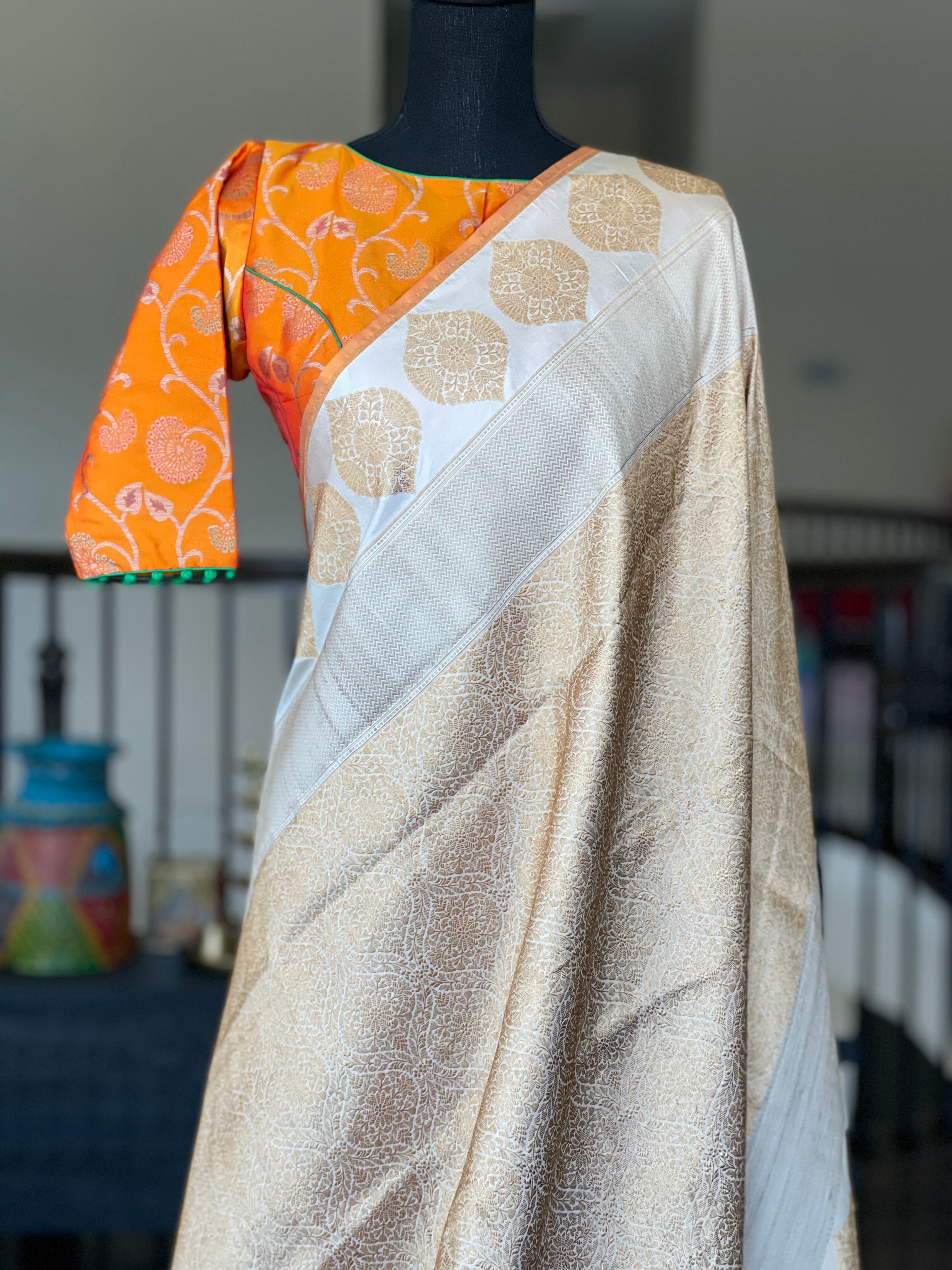 Designer Blouse - Orange Meenakari