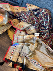 Katan Silk Banarasi - Black Bandhej Paithani Woven
