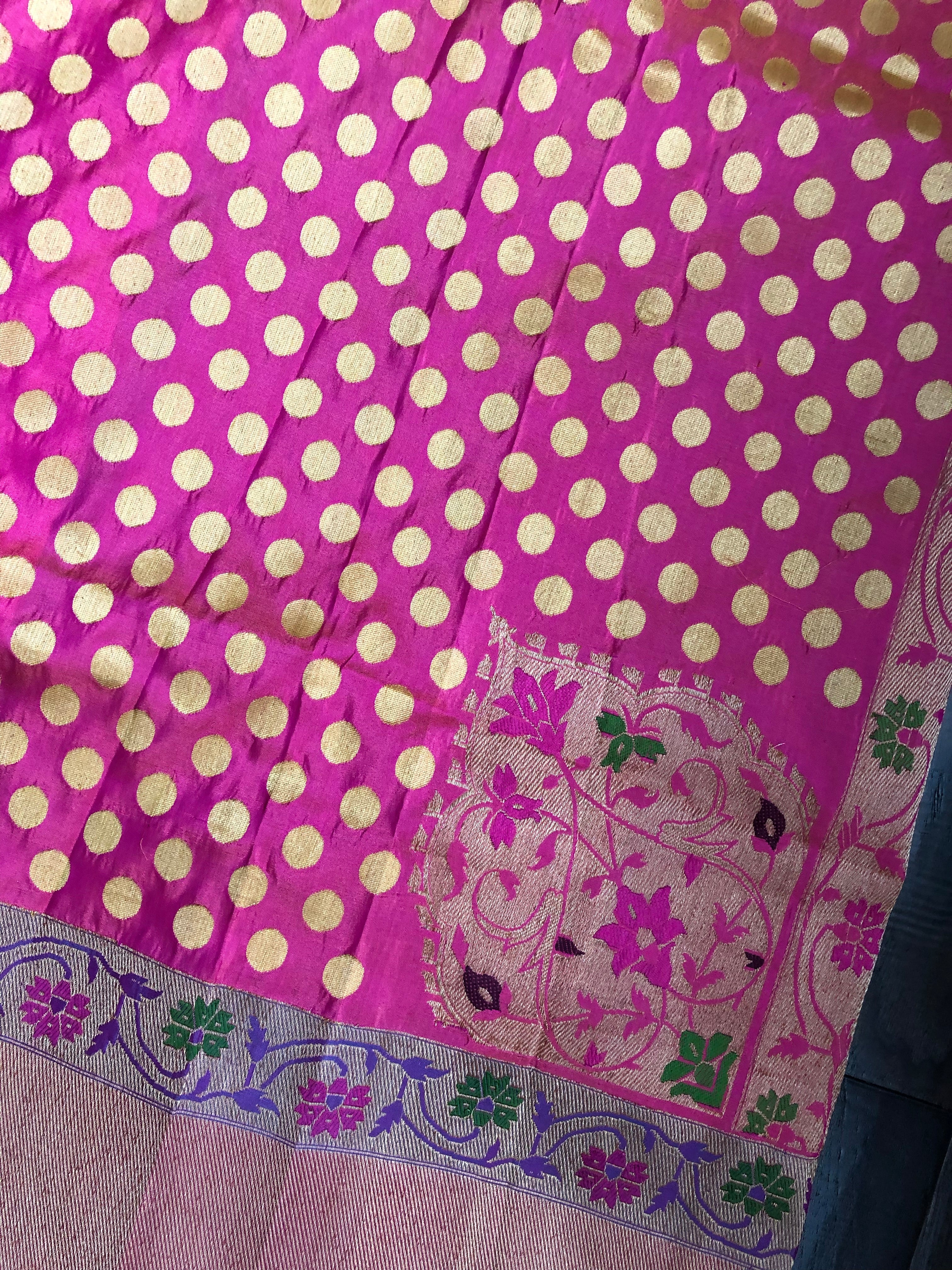 Katan Silk Banarasi - Shot Pink Paithani Woven