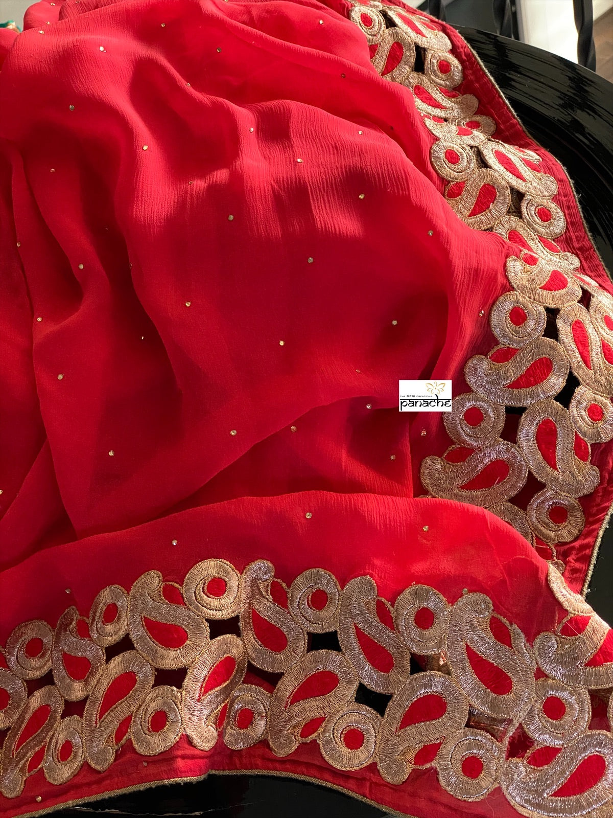 Designer Chiffon- Red Zari border
