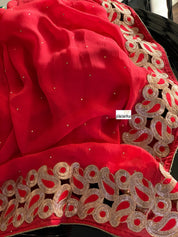 Designer Chiffon- Red Zari border