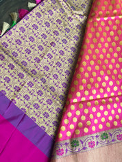 Katan Silk Banarasi - Shot Pink Paithani Woven