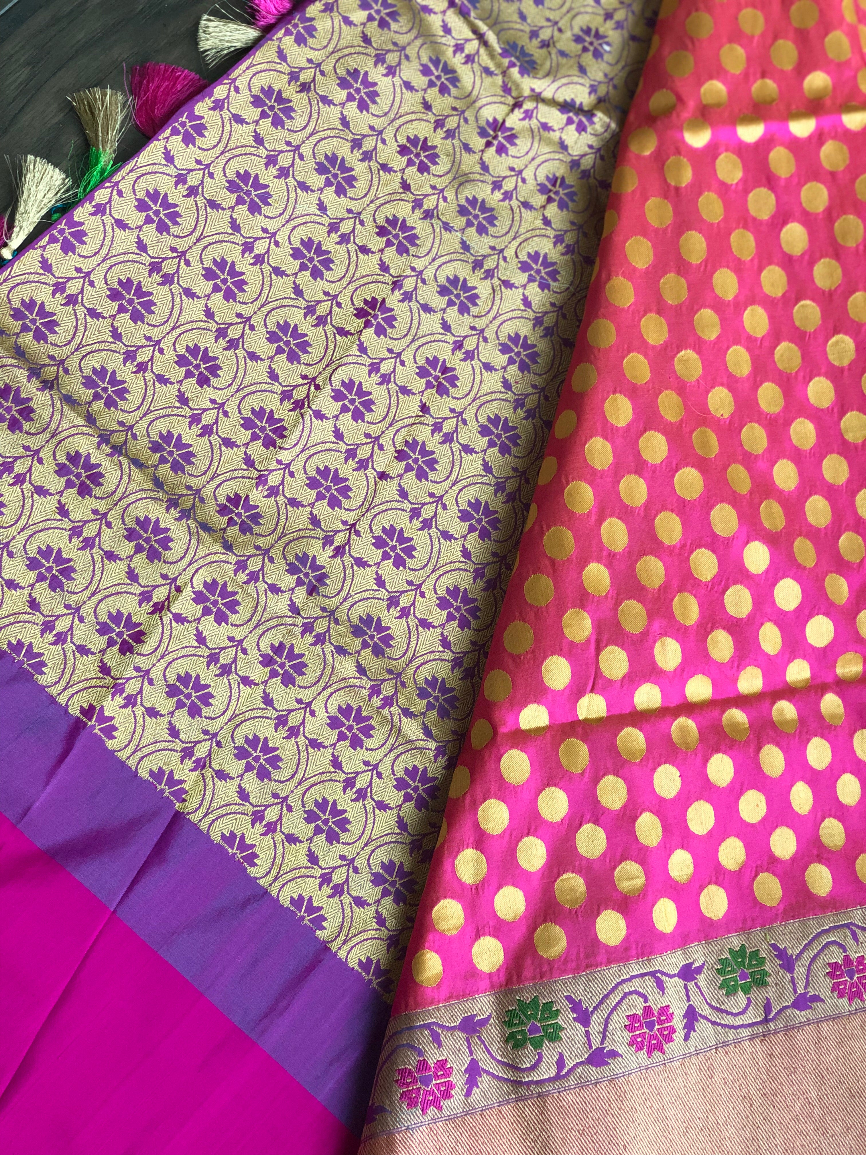 Katan Silk Banarasi - Shot Pink Paithani Woven