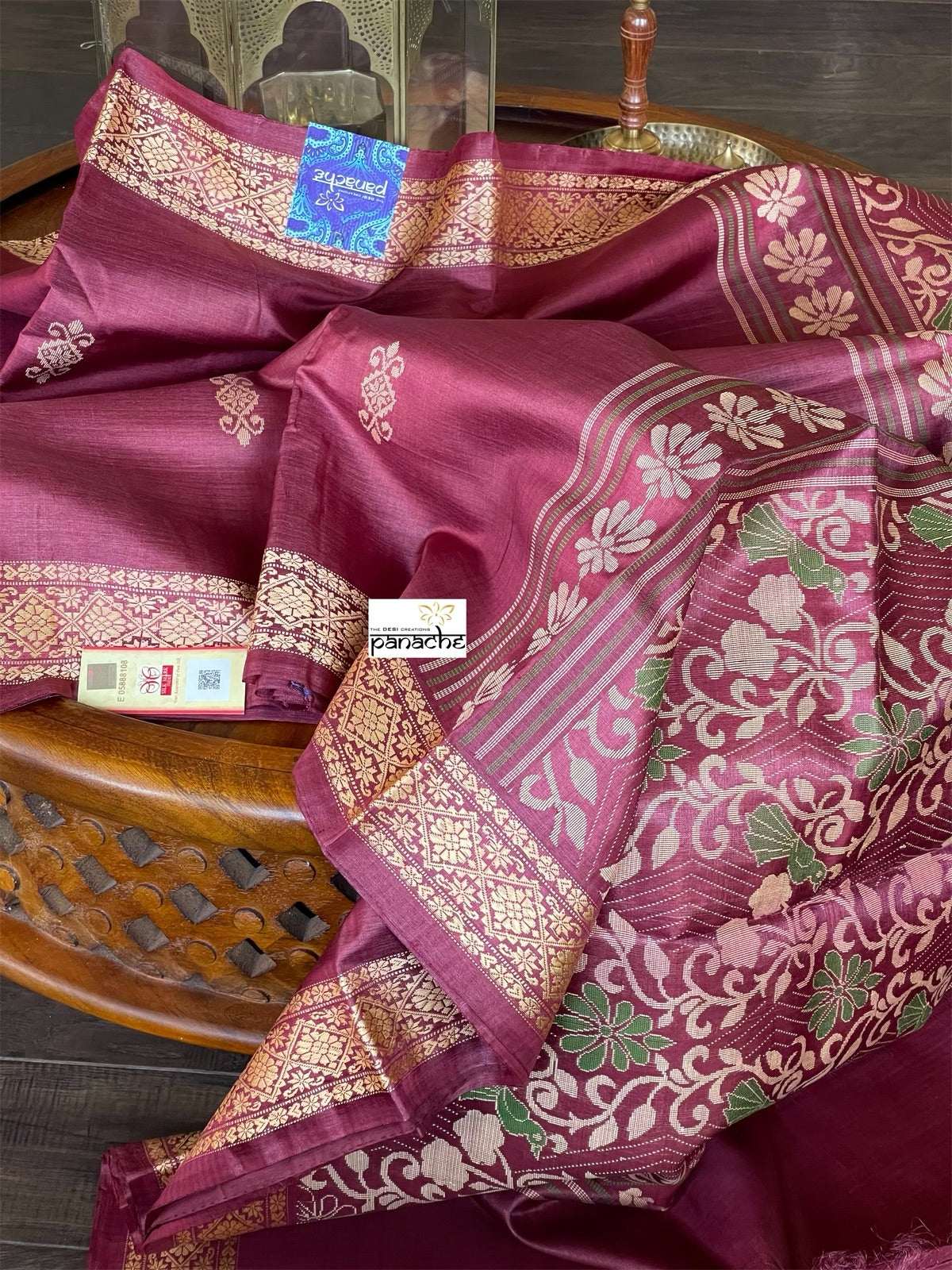 Pure Tussar Silk Woven - Pink Maroon