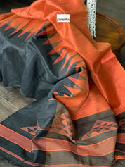 Matka Silk - Rust Black Jaamdani Weave