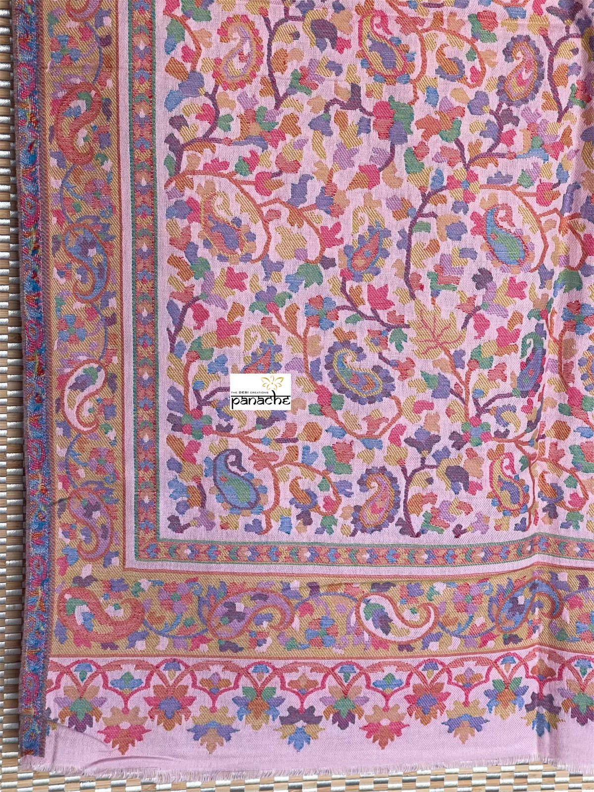 Kashmiri Kani Work Stole - Light Pink Multi Resham Woven