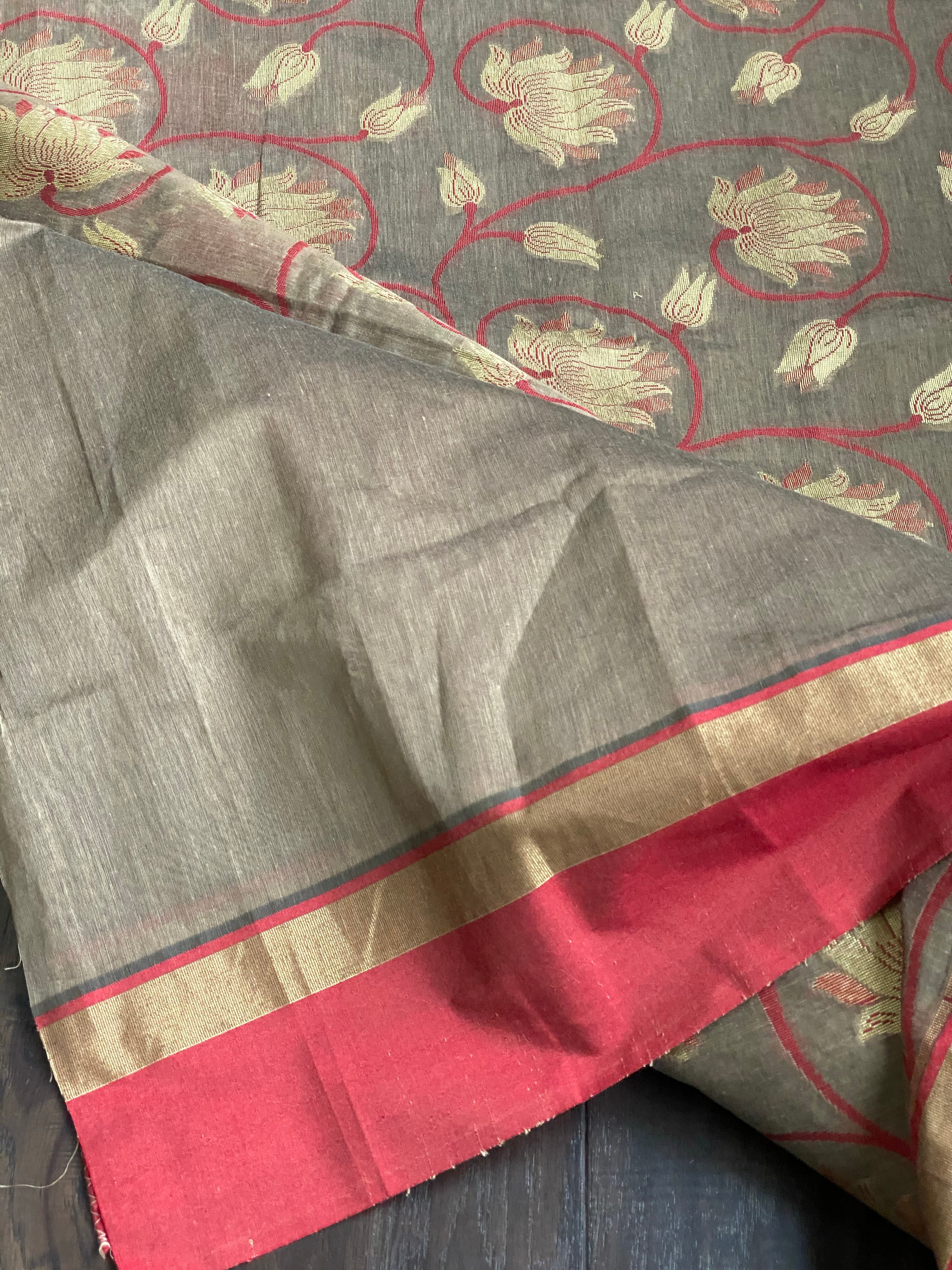 Cotton Silk Chanderi - Grey Brown Meenakari