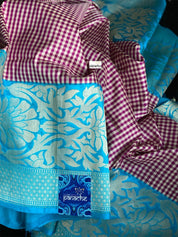 Katan Silk Banarasi - Off-white Purple Checks