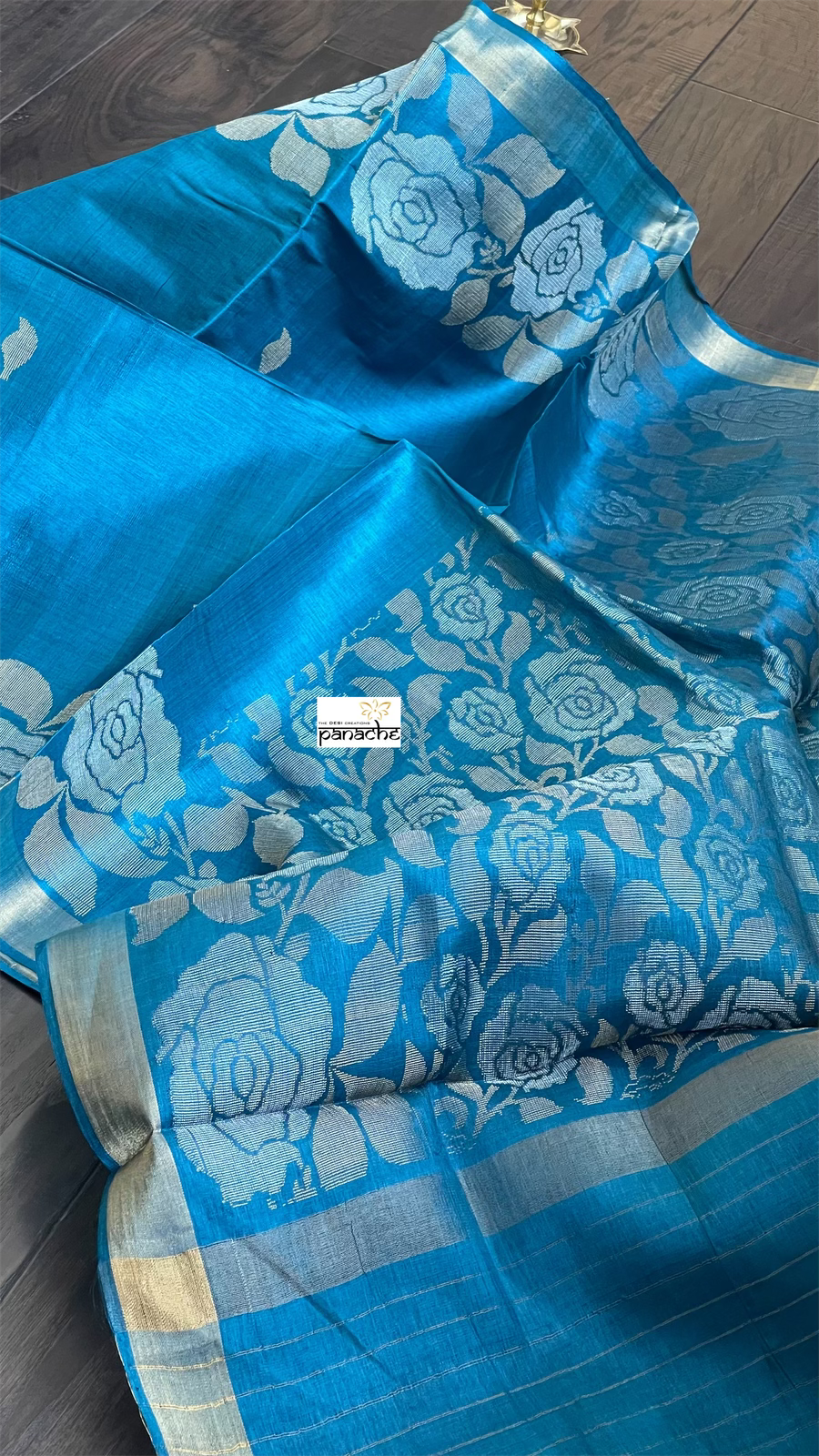 Pure Tussar Silk Woven - Metallic Blue Rose