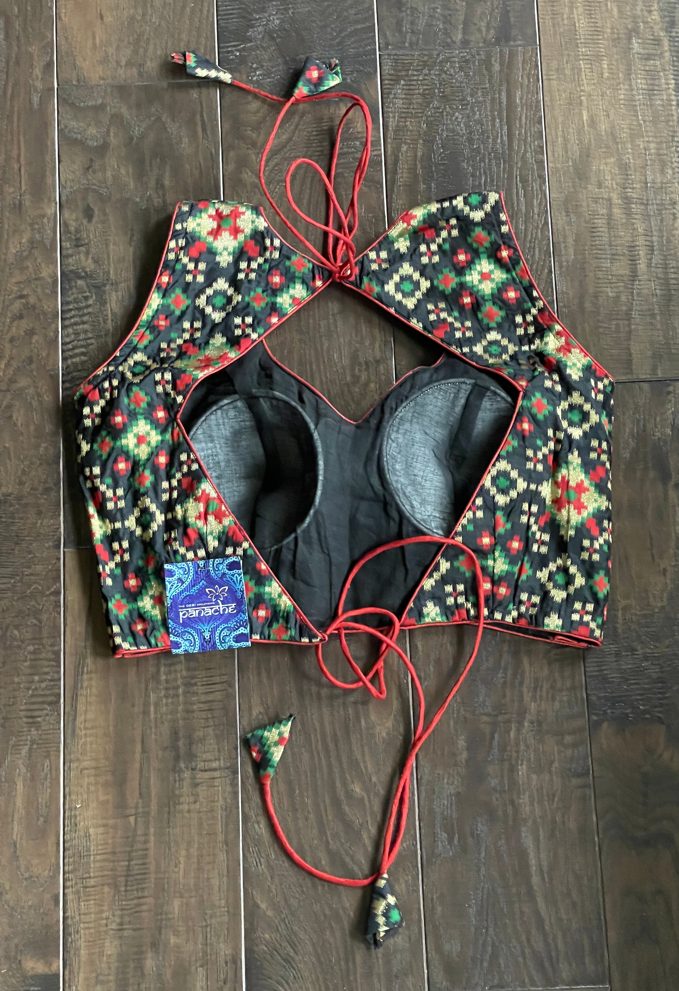 Designer Blouse - Black Red Green Patola