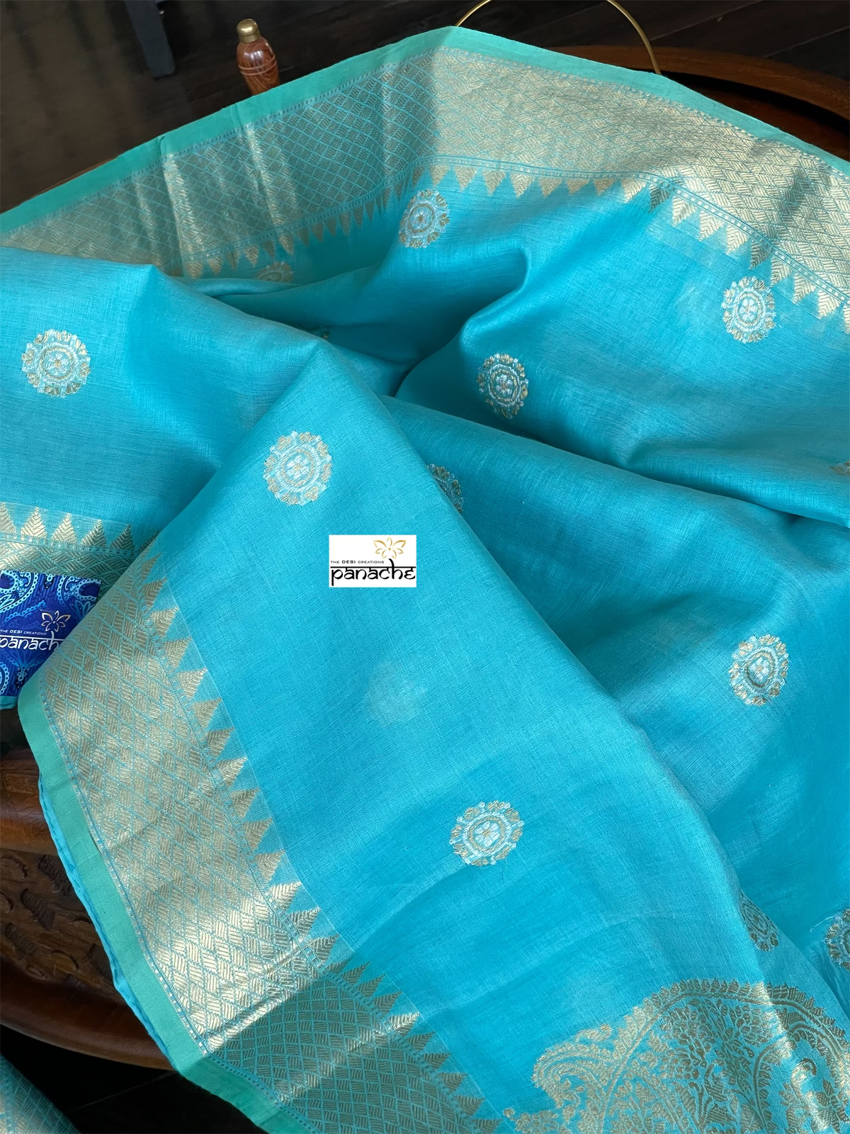 Pure Malmal Cotton Banarasi - Firozi Blue Kadwa Zari Woven