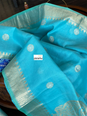 Pure Malmal Cotton Banarasi - Firozi Blue Kadwa Zari Woven