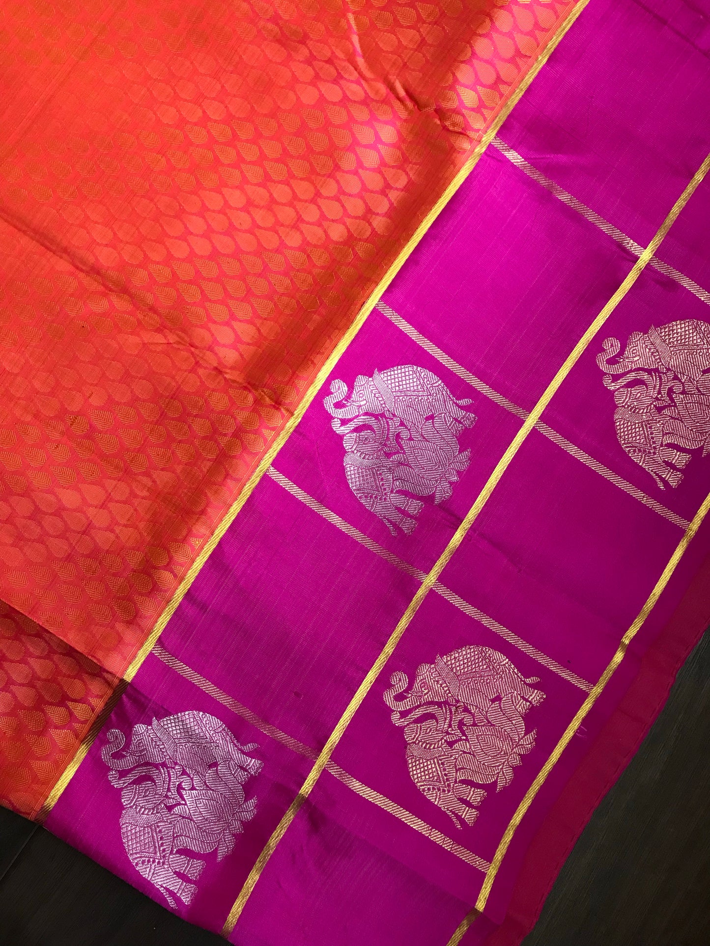Silk Kanjivaram - Pink Orange Dual Shaded