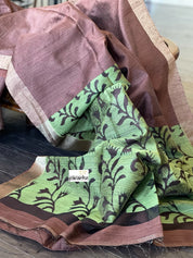 Matka Silk - Chocolate Green Zari Weave