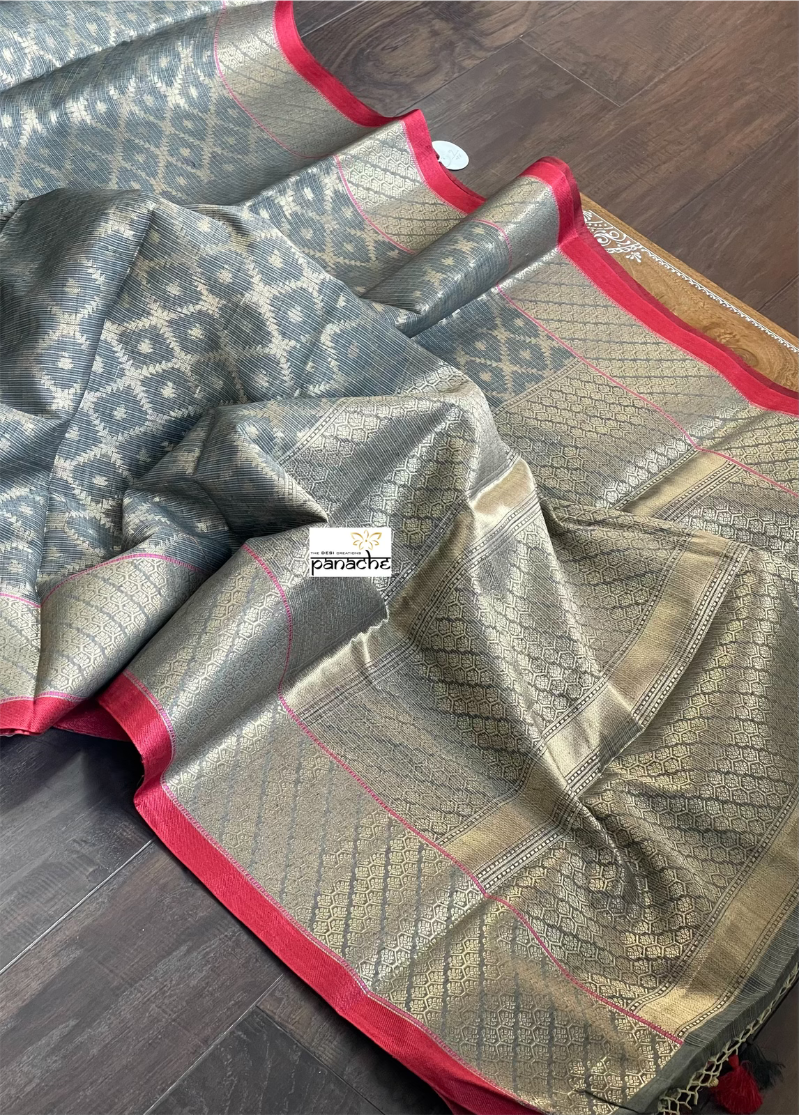 Cotton Silk Banaras Chanderi - Grey Yellow Green Woven
