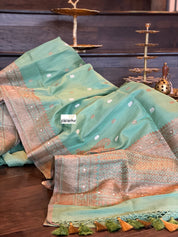 Pure Tassur Silk Banarasi - Light Teal Green Antique Zari