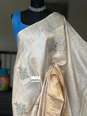 Designer Tussar Silk Blouse - Blue