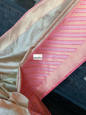 Pure Katan Silk Benarasi - Ivory Pink Golden Silver Zari