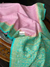 Tussar Georgette Banarasi- Pink Sea Green