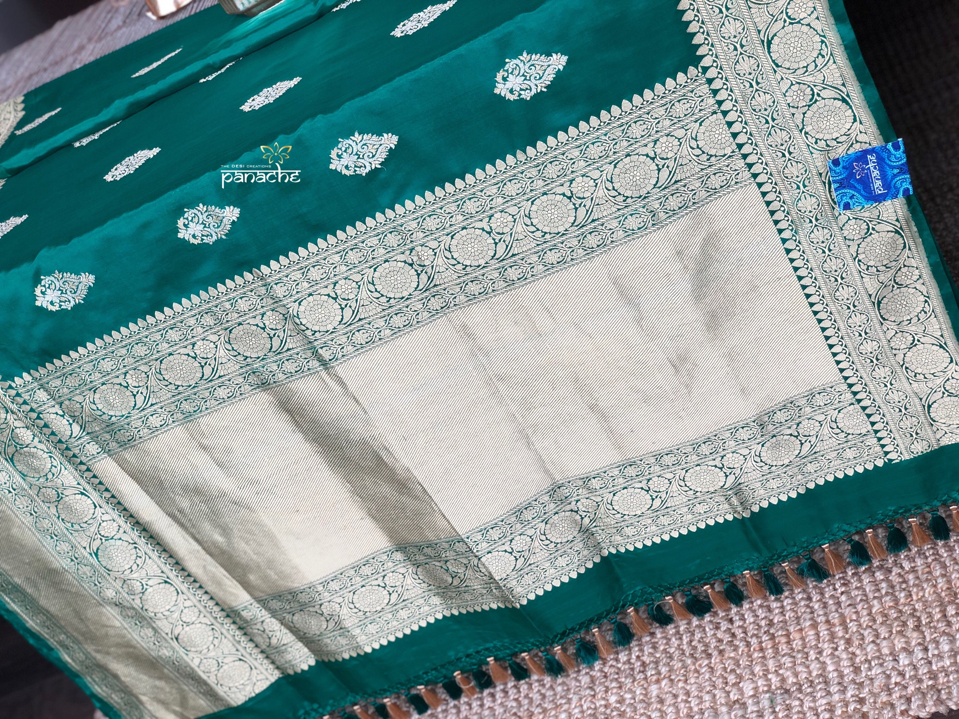 Pure Katan Silk Banarasi - Green Antique Zari