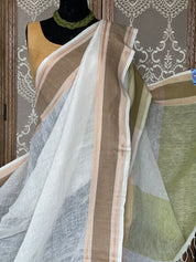 Linen Handloom - Off White Pista Green
