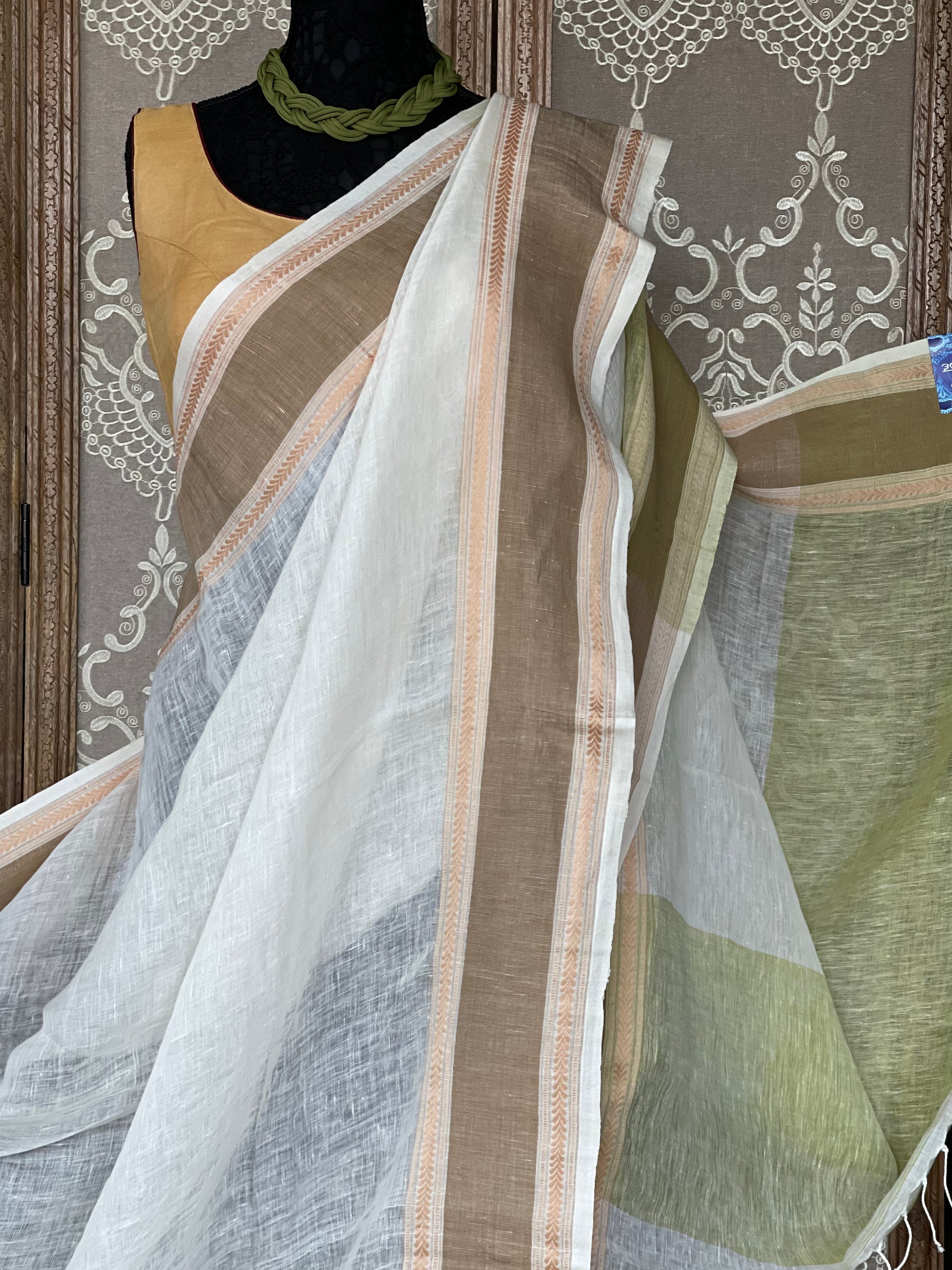 Linen Handloom - Off White Pista Green