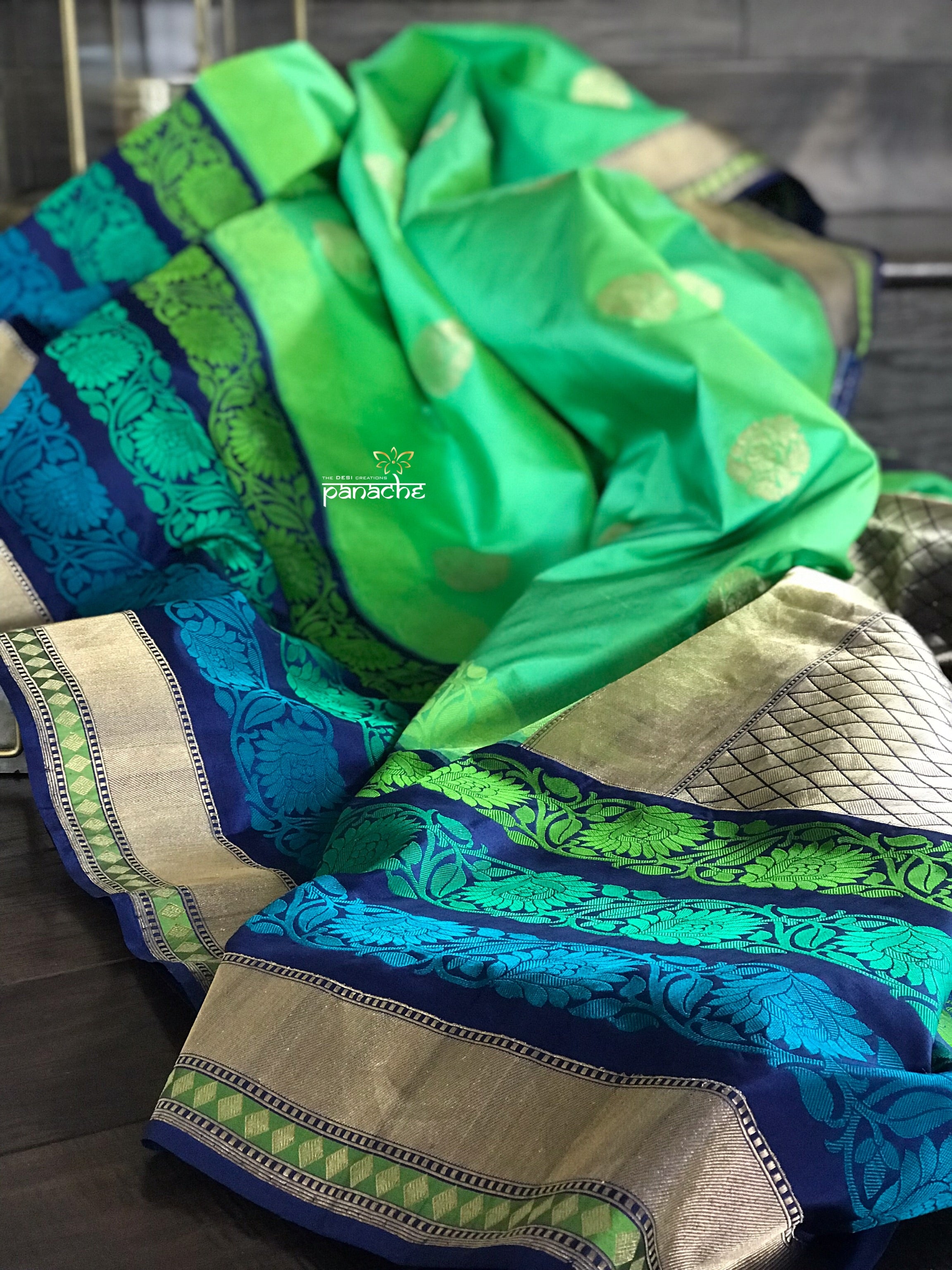 Katan Silk Banarasi - Green Blue Dual Shaded