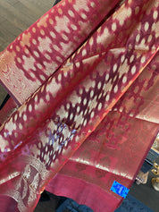 Silk Cotton Dupatta - Reddish Maroon Golden Zari