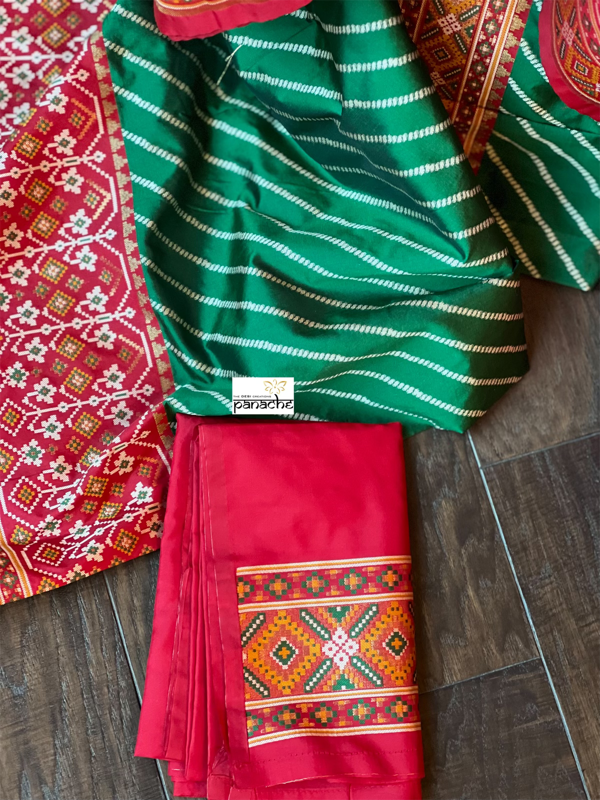 Soft Silk Patola Banarasi - Green Red Antique Golden Zari