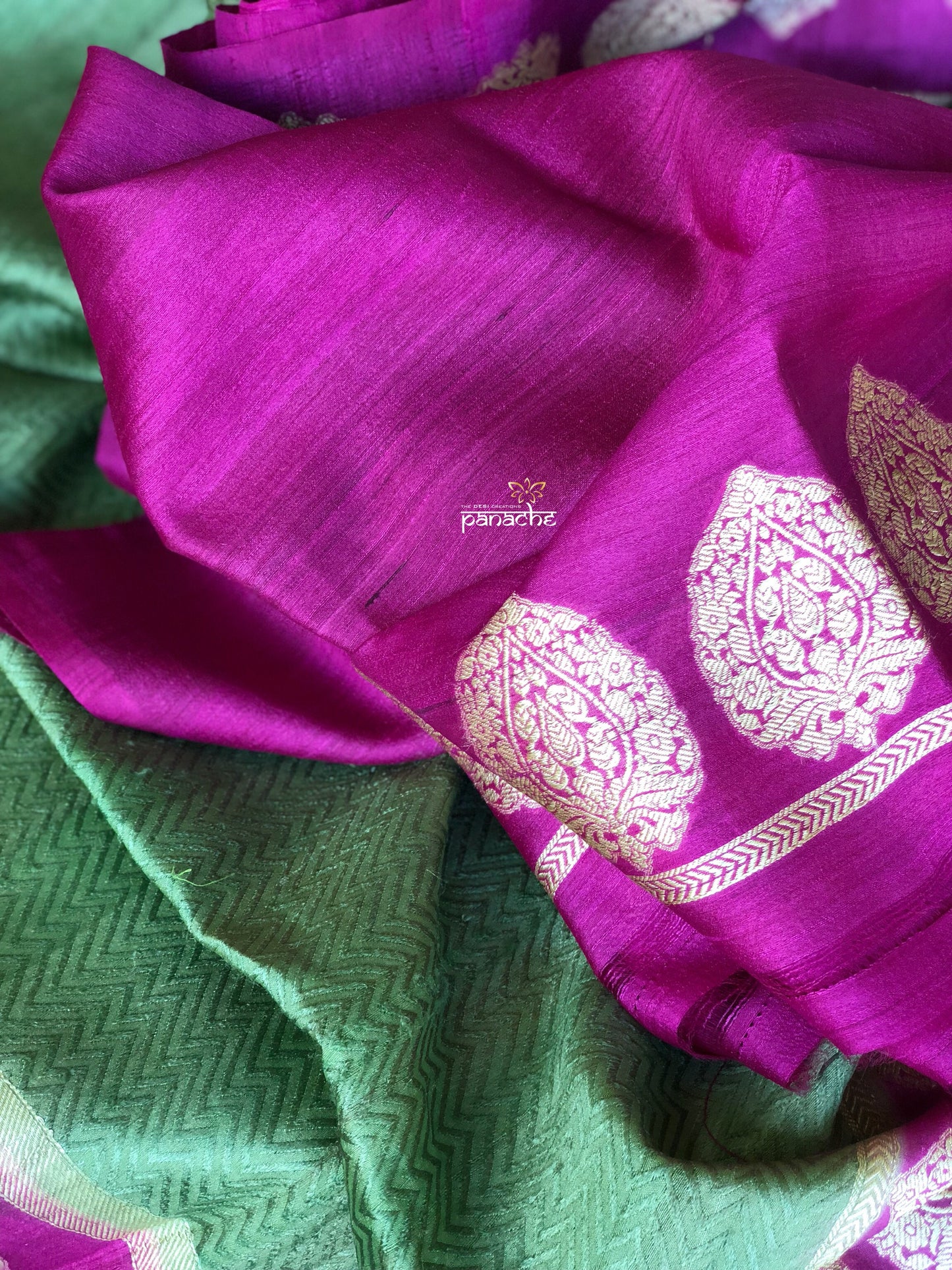 Tassur Gicha Silk Banarasi - Henna Green Purple