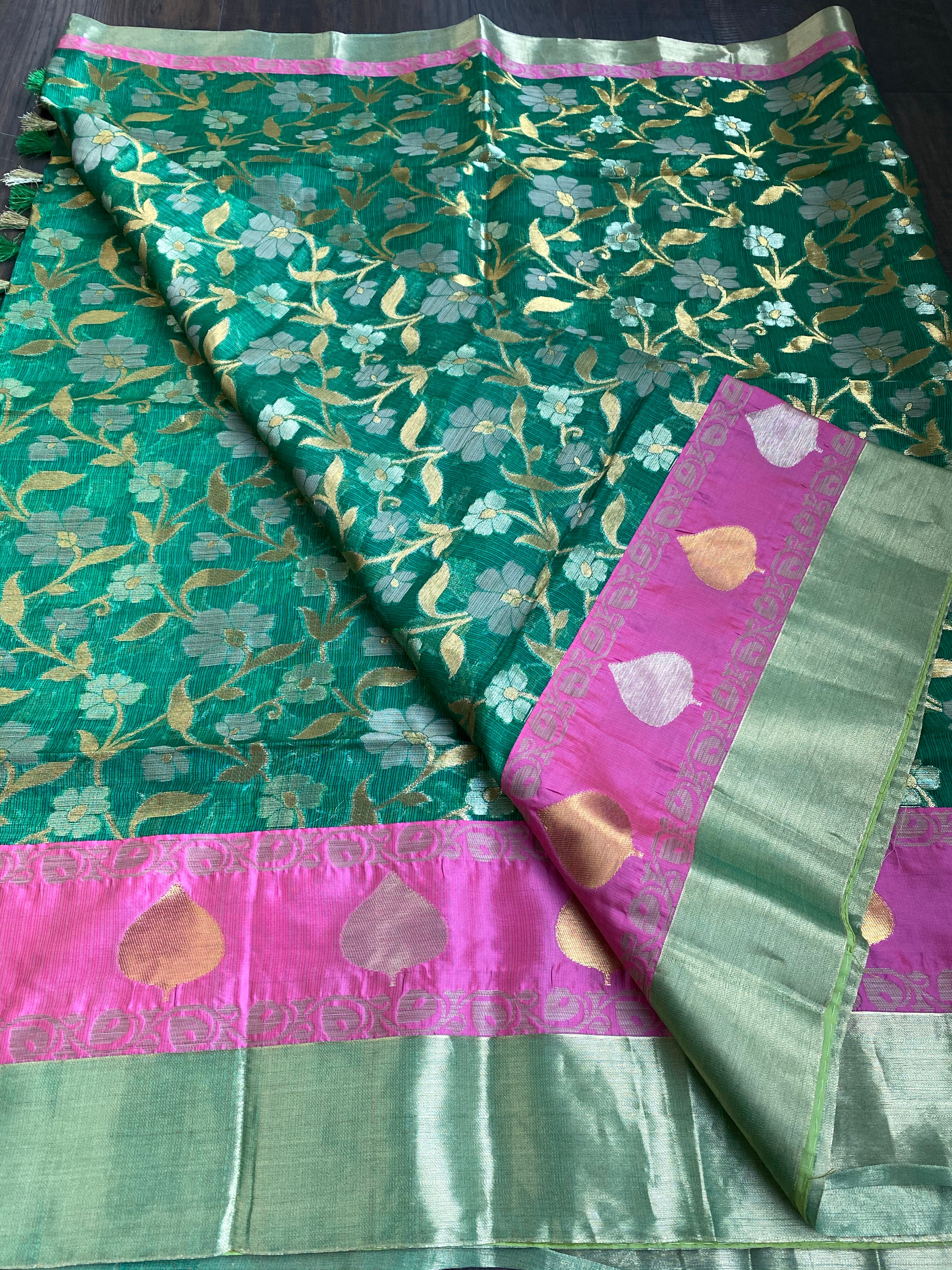 Kota Silk Jangla - Green Pink