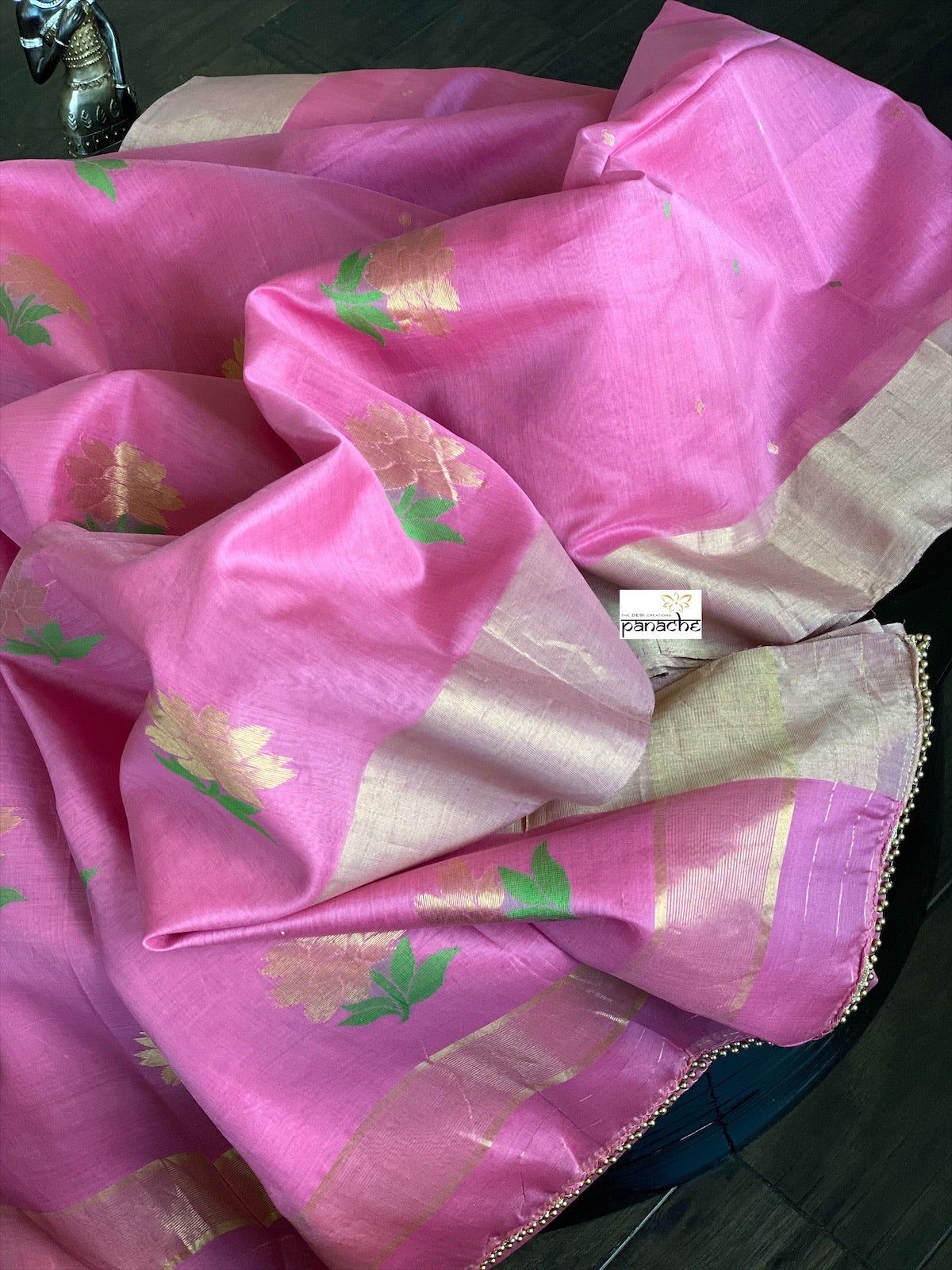 Chanderi Silk Cotton - Pink Green Zari Butti