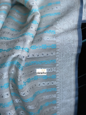 Khaddi Tussar Banarasi -  Off-White Grey Firozi