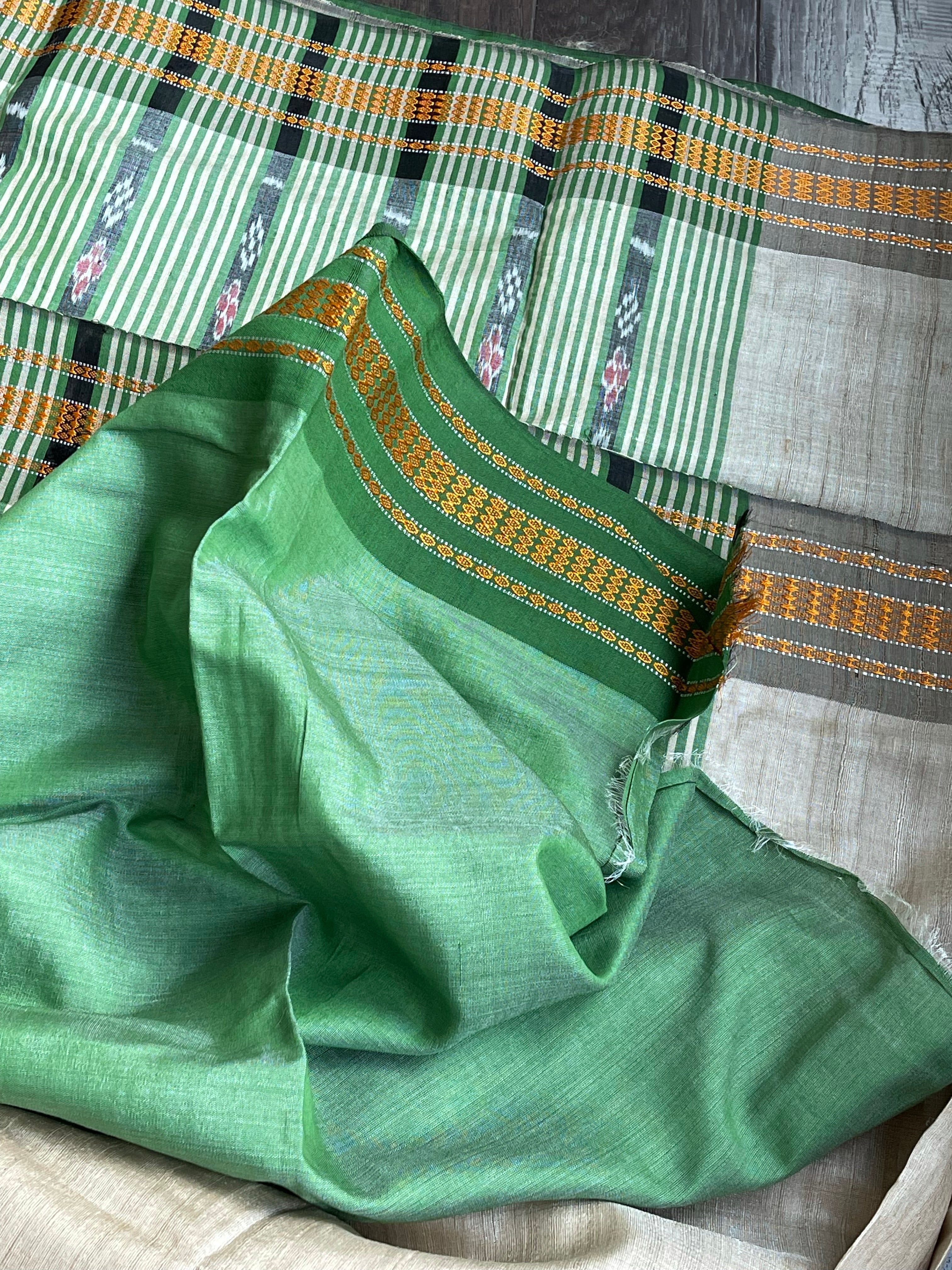 Tussar Silk - Beige Green Mustard