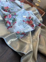 Mulmul Banarasi Floral - Grey Multi color