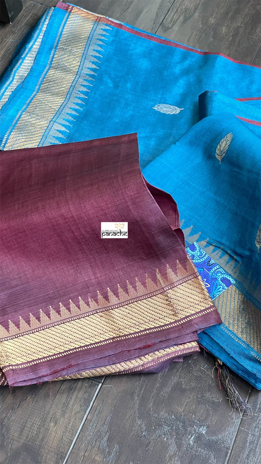 Pure Tussar Silk Woven - Royal Blue Maroon