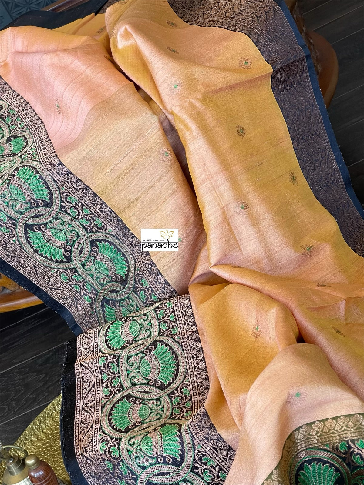 Tussar Silk Banarasi - Peach Orange Meenakari