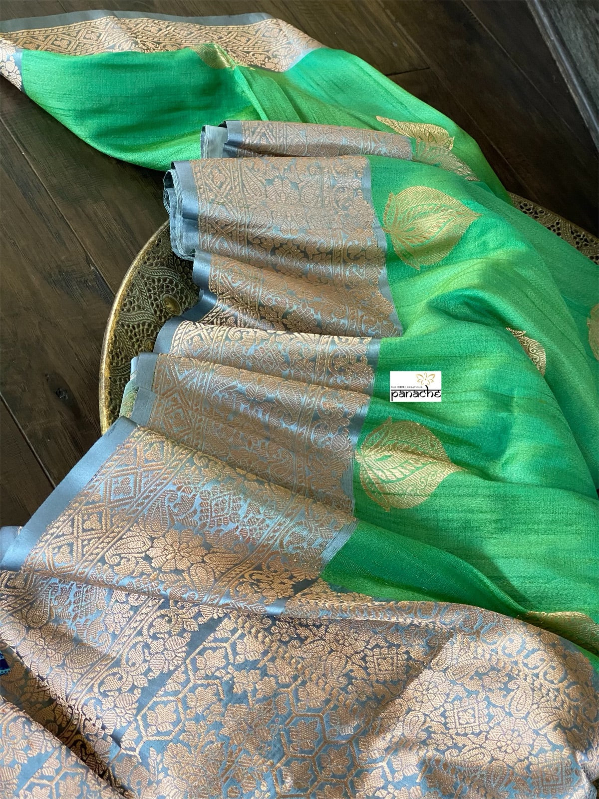 Tussar Silk Banarasi - Green Grey