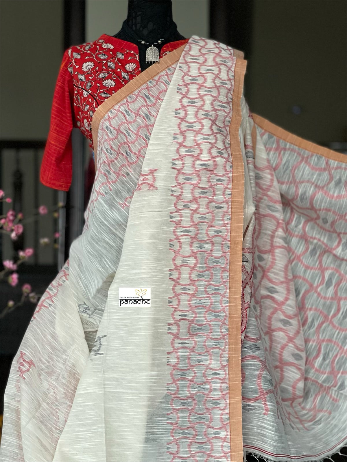 Pure Khadi  Handloom - Off-White Black Maroon Woven